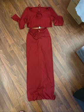 SKIMS brick  Red Two-Piece Maxi Set